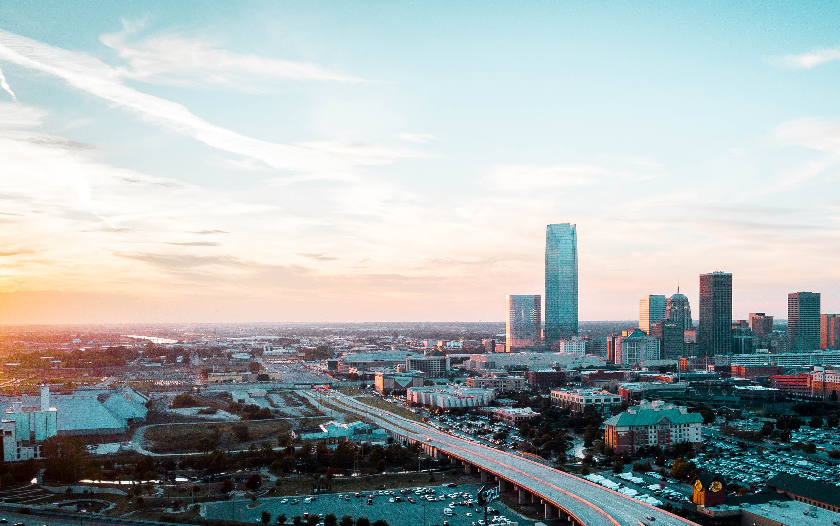 Downtown Oklahoma City skyline at dusk
